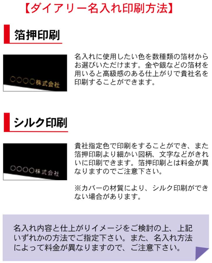 ダイアリー名入れ印刷方法