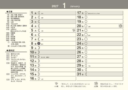 卓上L・楽笑~笑顔になれる書画ごよみ~/1月裏面