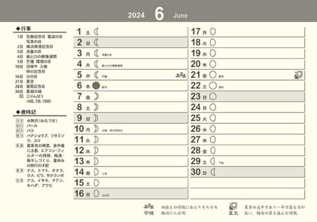 卓上Ｌ・日本の縁起物ハッピーカレンダー/6月裏面