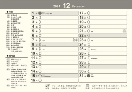 卓上Ｌ・日本の縁起物ハッピーカレンダー/12月裏面