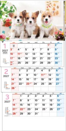 ワンニャン3ヶ月(日付マーカー付)-上から順タイプ-/1月2月3月