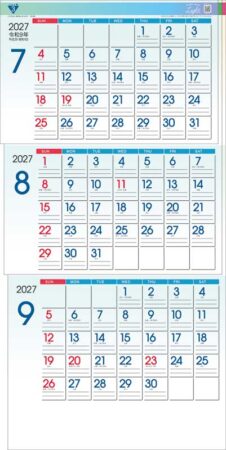 ライトカラー3ヶ月（日付マーカー付）-上から順タイプ-/7月8月9月