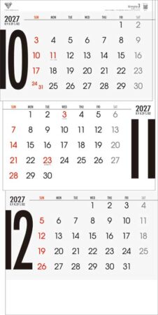 シンプル3(日付マーカー付)−上から順タイプ−/10月11月12月